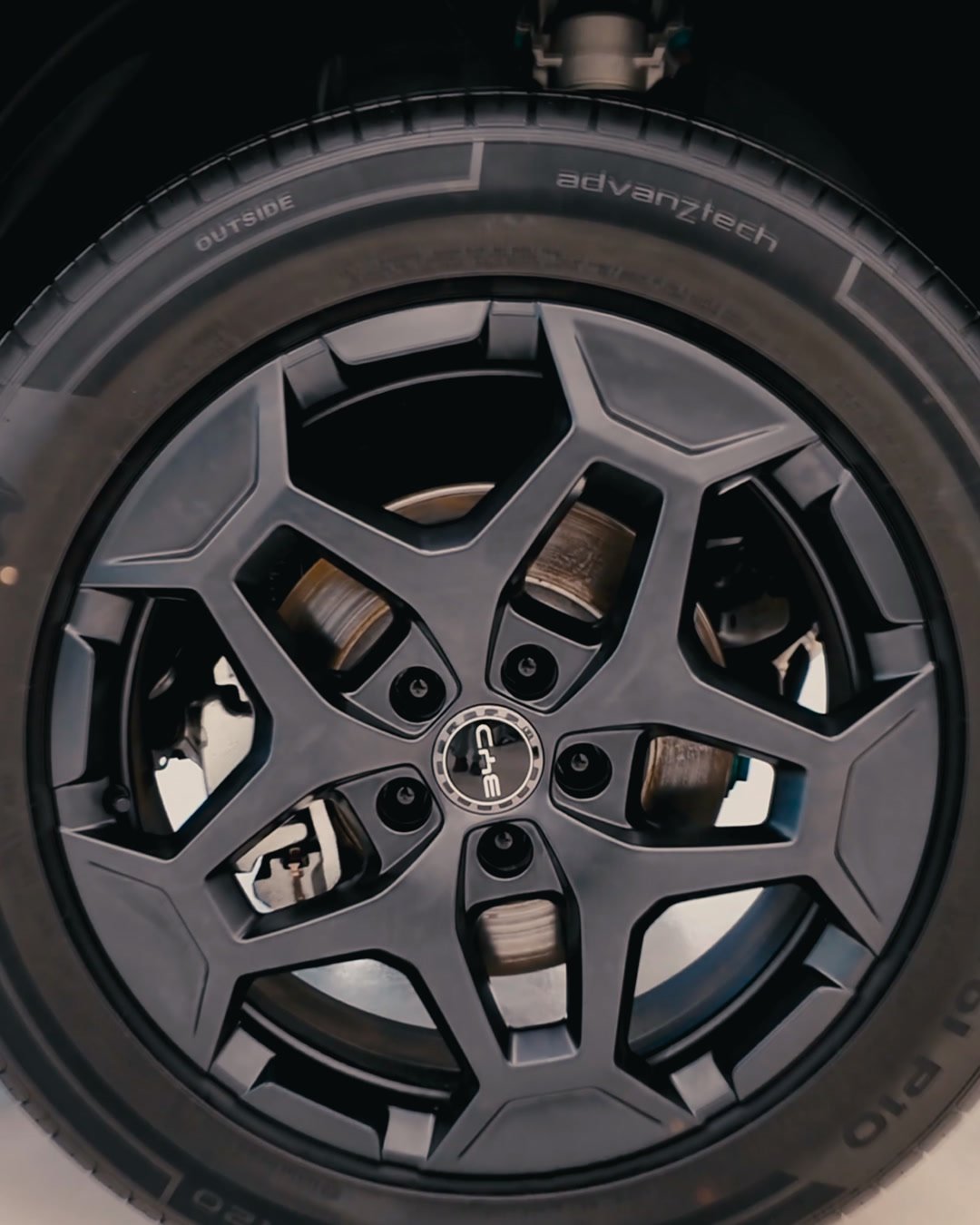 Matte black alloy wheel in close up